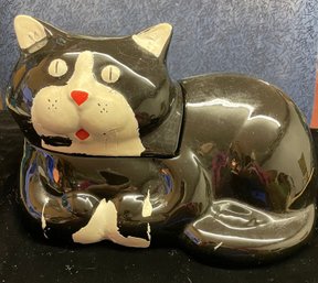 Black And White Cat Glass Cookie Jar Animals/Pets