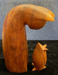 Wooden Two Figures Cat Staring Down At Mouse Animals/Pets