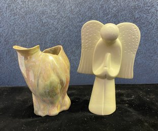 Ceramic Praying Angel And Flower Vase