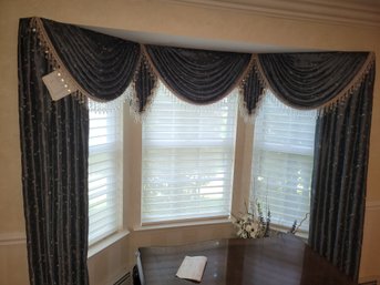 Interior Designer Royal Blue Heavy Silk Curtains Drapes W/ Cut Glass Tear Ornaments Fits 85' X 95' Window Area