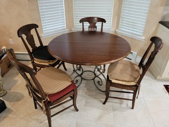 Solid Wood And Iron Extendable Dining Kitchen Table W/ 4 Wicker Wooden Chairs W/ 18' Leaf - 16