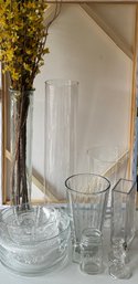 Lot Of Decorative Clear Glass Crystal Vases Cups And Bowls