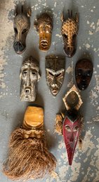 Lot Of 8 Assorted African Tribal Masks Carved Wood Handmade