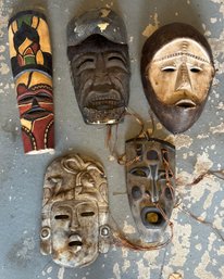 Lot Of 5 Assorted African Mayan Tribal Masks Carved Wood Handmade
