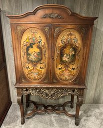 Renaissance Revival Carved Wood 1920s Antique China Wine Cabinet