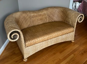 Bloomingdales Rolled Arms Sculptural Woven Rattan Sofa Couch Wicker Set #1 Of 2