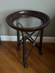 Maitland Smith Round Metal Iron Leather Glass Side End Table