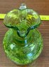 Small Green Crackle Glass, Pitcher Pilgrim, Hand Blown Glass