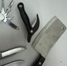 6 Piece Knife Lot Vintage Schrade Lockback, Buck Lockblade, Farberware Pro Cleaver Multi Tool Pocket Knife Etc