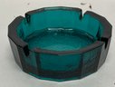 Heavy Vintage, Old, Blue Green Glass Ashtray.