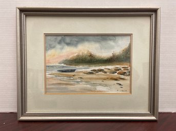 Painting Signed Framed In Glass Water Color Seashore Beach