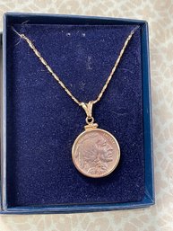 Buffalo Indian Nickel Coin Pendant On Chain. Not Marked Unsure Of Chain Metal Type. Gold?