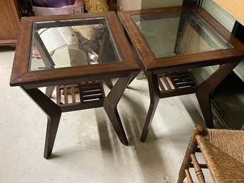Two Matching End Tables, Glass Tops