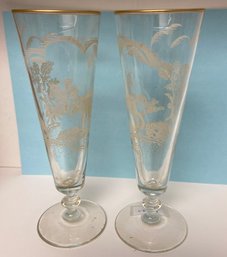 A Pair Of Vintage Hunt Scene Champagne Flute Glasses