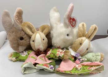 Lot Of 4 Bunnies - 2 - Stuffed TY Beanies & 2 - Puppet  Bunnies. Easters Is Close!