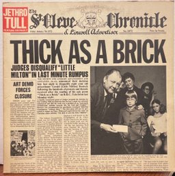 Jethro Tull, Thick As A Brick LP Record Vinyl Album.