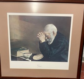 Praying Gentleman Over Meal Titled Grace Framed Art Photo