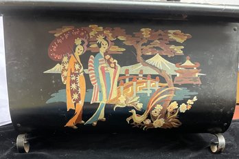 Metal Magazine Holder With Oriental Theme Painted Artwork