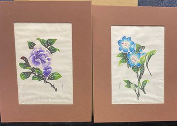 Two Flower Matted Art Works No Frame Signed