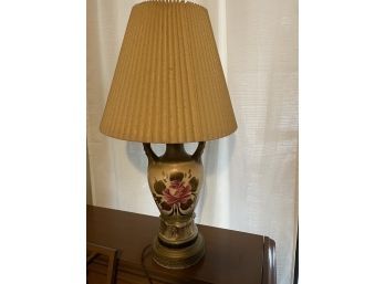 Vintage Table Lamp Hand Painted Gold And Floral Design.