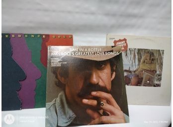 3 Vinyl Records Jimmy Buffett A1A EX/VG, CCR Gold VG/VG  Bottle Jim Croce's Greatest Love Songs  GVG