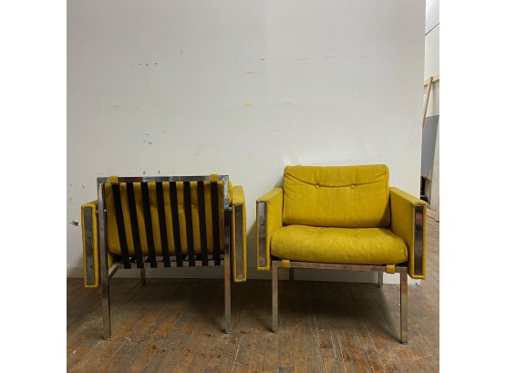 Pair Of Chrome Frame, Upholstered Arm Chairs