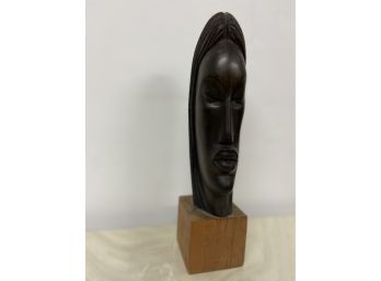 Cuban Hand Carved Wood Sculpture Bust, Signed Gomez '74