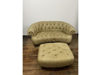 Tufted Leather Couch With Matching Ottoman