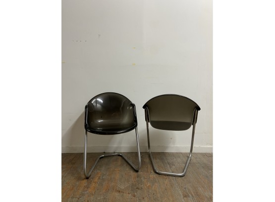 Pair Of Mid Century Modern Smoky Black Molded Plastic Dining Chairs By Turner Ltd (Set 2 Of 2)
