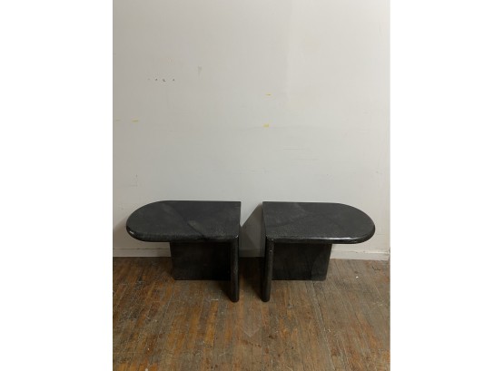 Pair Of Black Faux-marble End Tables