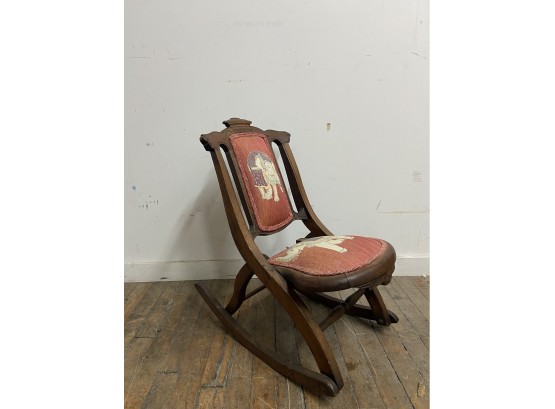 Small Vintage Needlepoint Upholstered Rocking Chair