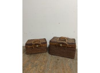 Pair Of Vintage Wicker Picnic Baskets