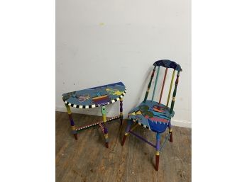 Vintage Hand Painted Child's Desk And Chair