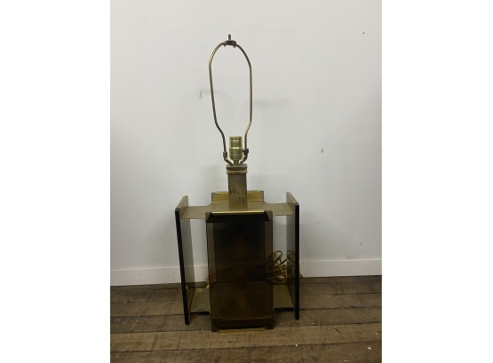 Mid Century Smoked Glass And Bronze Table Lamp