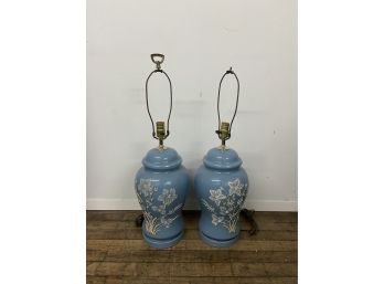 Pair Of Vintage Ceramic Blue Table Lamps
