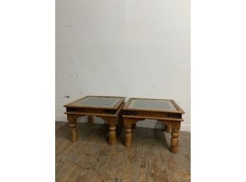 Pair Of Wrought Iron And Wood Side Tables