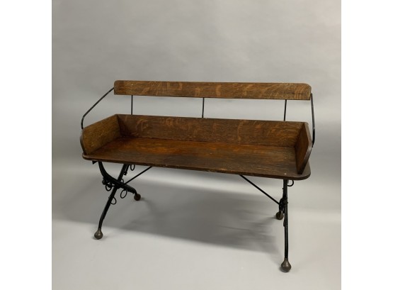 Vintage Wood And Wrought Iron Buggy Bench