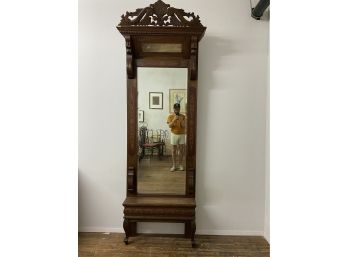 Victorian Walnut Hall Mirror With Scroll Carved Crest