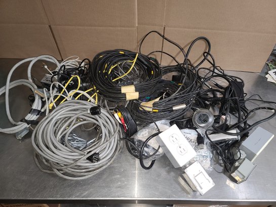 Lot Of Microphone Cables, Power Adapters, PC Cords, Electrical Wires & More - About 25lbs