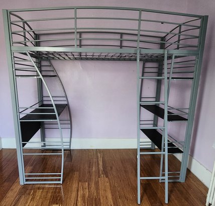 DHP Studio Loft Bunk Bed Over Desk And Bookcase With Metal Frame - Twin (Gray)