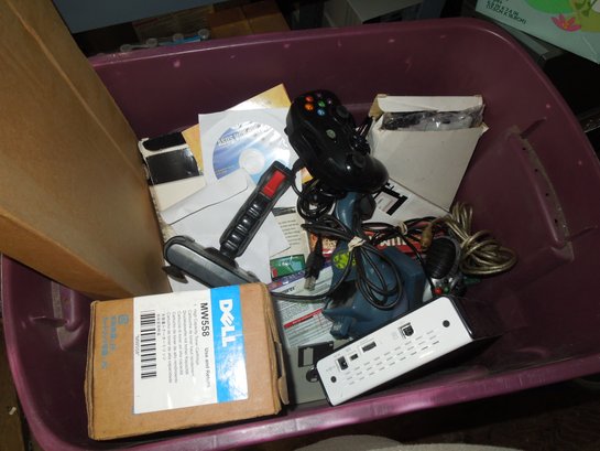 Box Lot - Vintage PC Parts, Software, Video Game Controllers, Games, Blu-ray Writer, Printer Toner, Keyboard