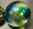 Lot Of 2 Paperweights Iridescent & Flowers