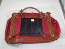 New Large 19'x13.5' Red Leather Travel / Duffle Bag With Built-in Solar Panel / Flashlight  & Wall Charger