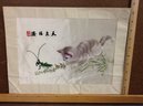 Chinese Embroidered Cat And Praying Manthis On Silk