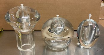Lot Of 3 Made In Poland Heavy Glass Oil Lamps Paperweight Style Weight