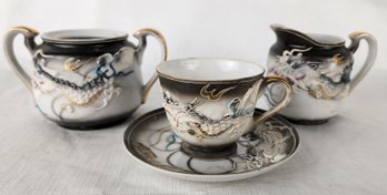 Vintage Hand Painted DragonWare - Matching Sugar, Creamer, Tea Cup & Saucer