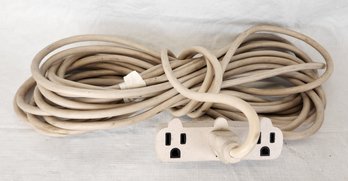 25ft Ivory Colored Power Extension Cord With Built-in Splitter