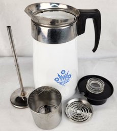 Vintage Corning Ware Blue Cornflower 9 Cup Coffee Percolator - Complete