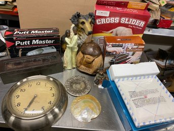 Household Random Misc Lot Clock Canteen Platter Carved Coconut Statues