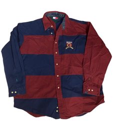 Vintage 90s Tommy Hilfiger Shirt Button Down Striped ColorBlock Crest Large